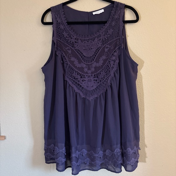 Chic Soul Purple Crochet Lace Boho Tank Top XL - Picture 1 of 3